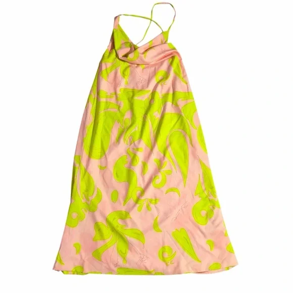 Liliana Meza Pink and Green Satin Maxi Dress Size Large - Picture 6 of 12